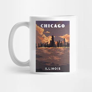 Chicago, Illinois, USA. Sunset.Retro travel poster Mug